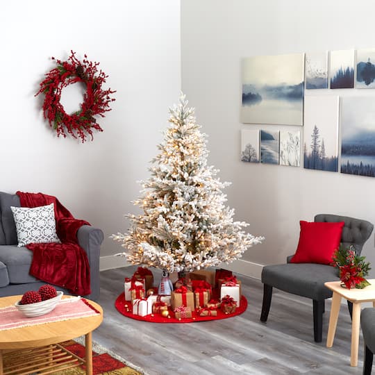 6ft. Pre-Lit Flocked Fraser Fir Artificial Christmas Tree with Warm White LED Lights